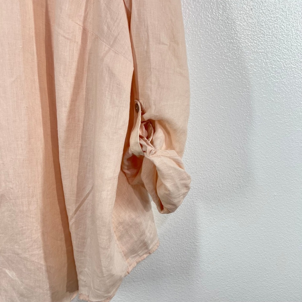 J Jill Linen Tab Sleeve A-Line Shirt Womens Large L Peach Pink Button Down Tunic - Picture 9 of 10